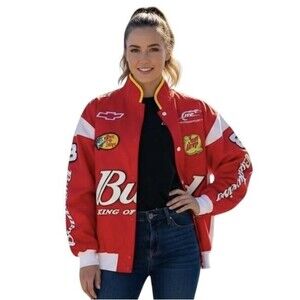 NASCAR Motorsports Jacket Womens Med Red Racing Budweiser King Of Beers Spports